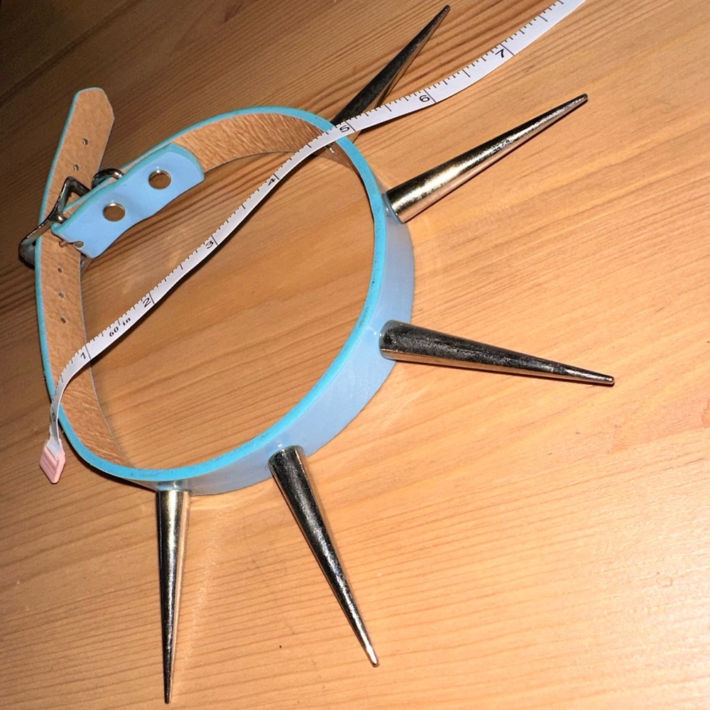 Funk Plus PVC Vegan Leather Pastel Blue Super Long Spiked Choker